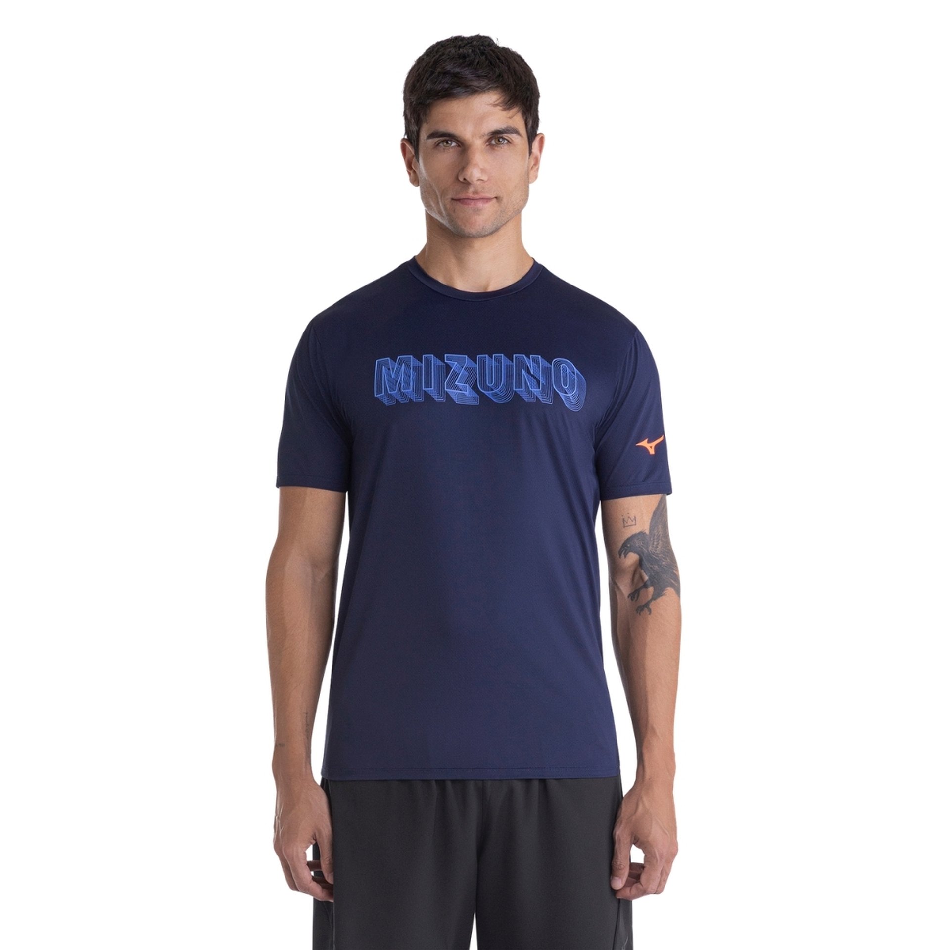スミ19740824 Camiseta Mizuno Focus Stamp Corrida - Azul Escuro